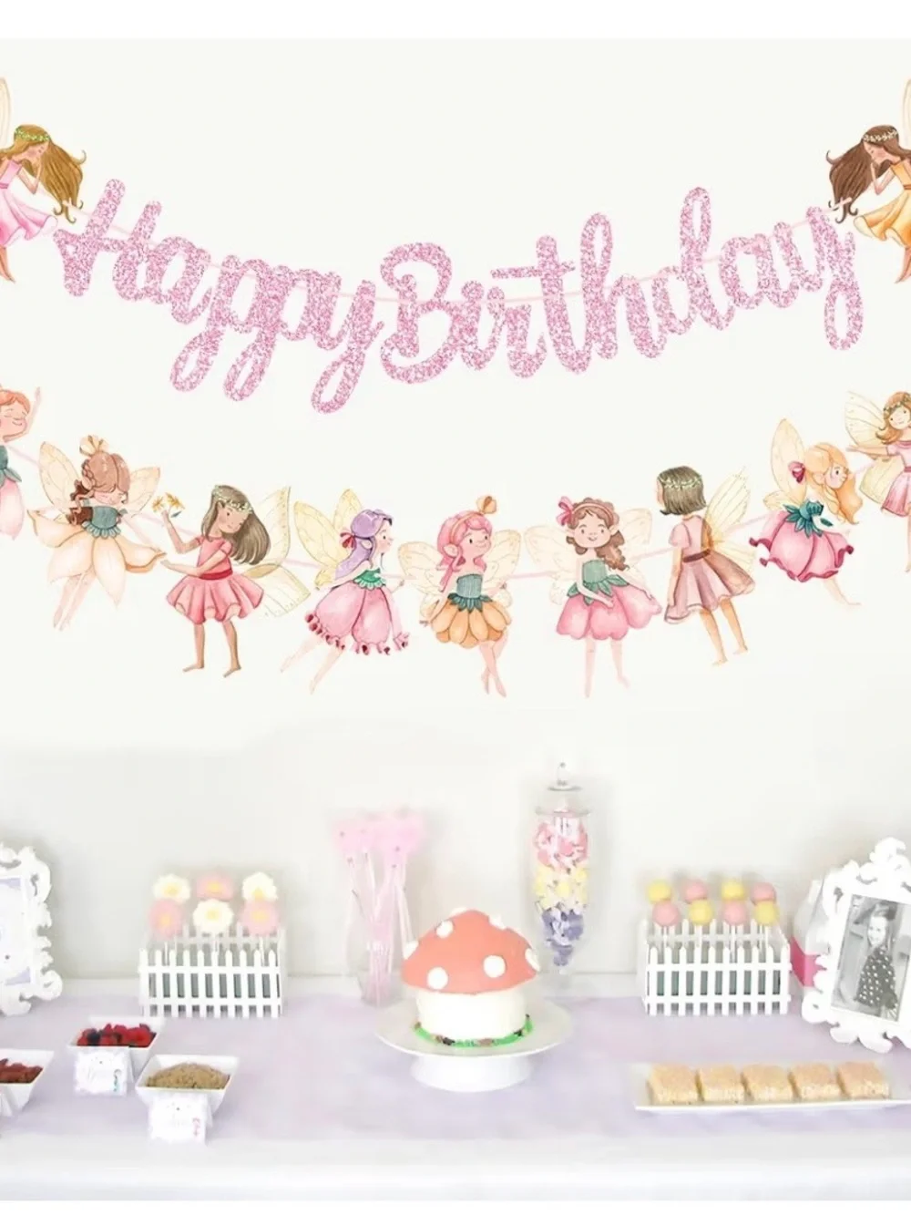 Fairy Birthday Banner - Pink Glitter 